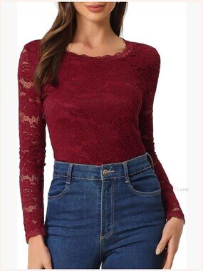 Floral Lace Long Sleeve Blouse Sheer Tunic Top Women's Dressy Casual